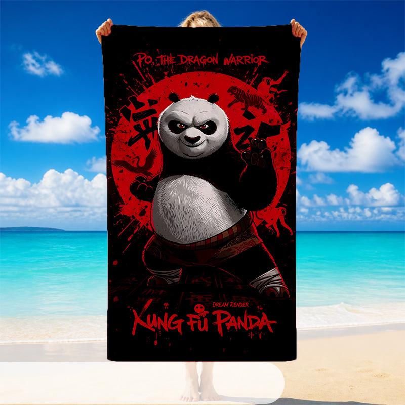 Quick Dry Beach Towel Kung Fu Panda Pattern, Lightweight Absorbent Towel for Pool Beach Vacation Use