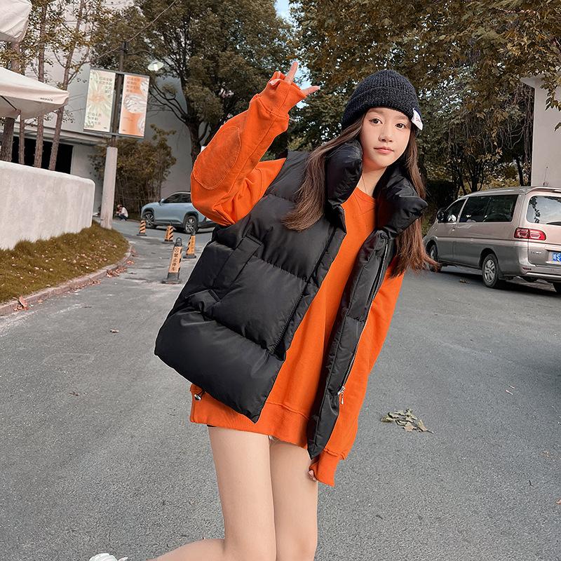 Women's Down Cotton Vest Korean Style Loose Cranner Warmth Wears Versatile Vest Horse Clip Jacket