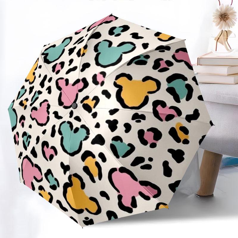 

This Pink Leopard-print Minnie Mouse Portable Semi-automatic Folding Umbrella Is The Perfect Gift for Parents and Friends.