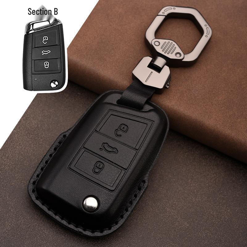 Genuine Leather Car Key Cover for Volkswagen: Fits T-Roc, Teramont, Tiguan, CC, Bora, Golf 7, Golf 6, Lamando.