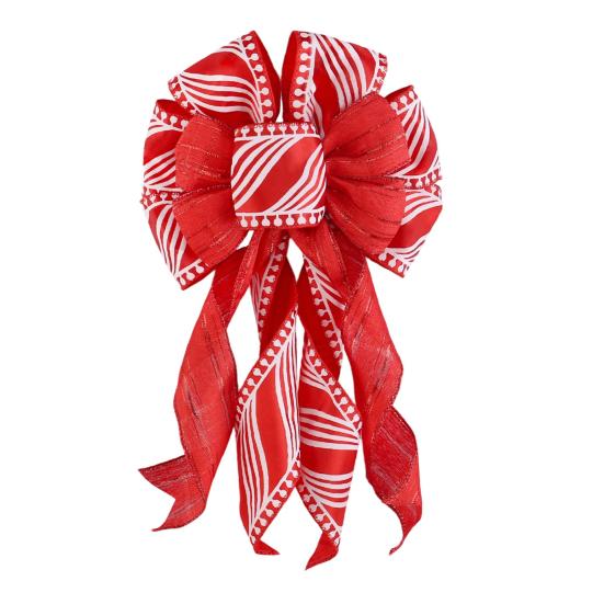 Yousheng Christmas Tree Topper Bow Striped Print Xmas Wreath Gift Bow Christmas Home Indoor Outdoor Decoration