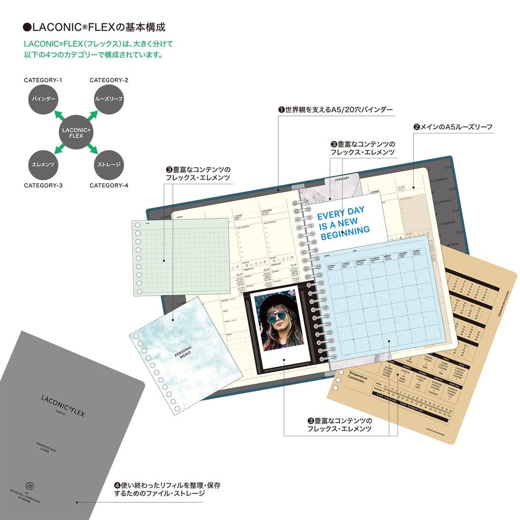 Laconic Binder A5 FLEX Beige Loose-Leaf 20-Hole LFX13-BE