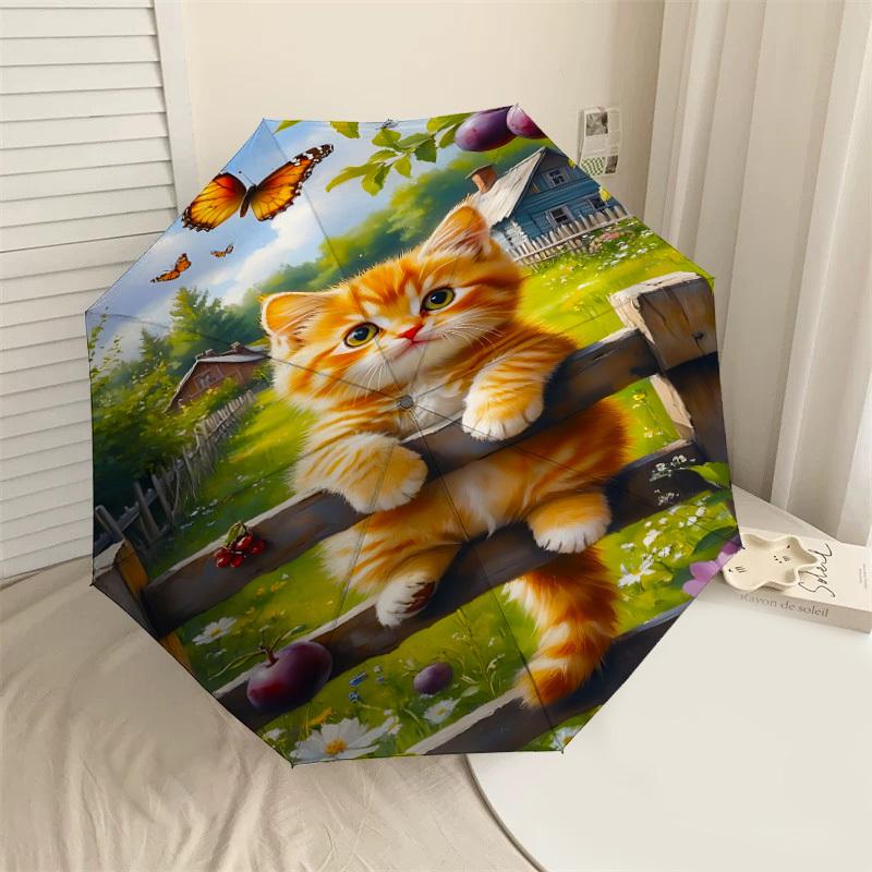 

1PC cat, countrysideAutomatic Open/Close Umbrella with Windproof, 8-Rib Sturdy Canopy, Durable Ribs, Fashionable Design, Outdoor Accessory, Fun Prin,