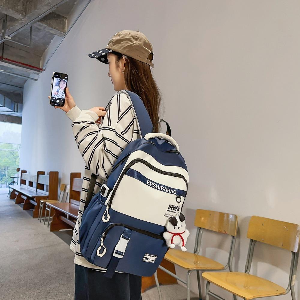 New Trendy Versatile Backpack Korean Fashion Color Block Student School Bag Large Capacity Nylon Travel Backpack