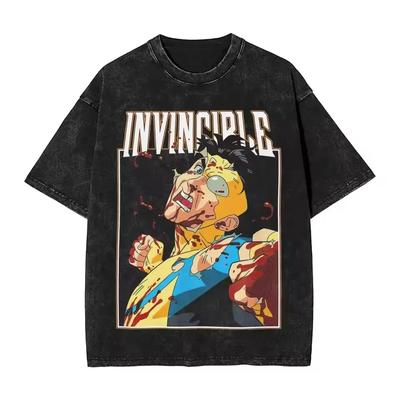 Retro Invincible Cartoon Comic Washed New Arrival Mens Clothes Tee Shirt Homme Graphic T-Shirts Men Tshirt for Men Ropa 50853#Color(1)