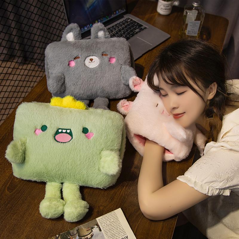 Pătură Pernă de Mână cu Dublu Scop Student Drăguț Animal Mic Husă de Încălzit Mâinile Poate Interveni în Perna Perna pentru Pauza de Prânz la Birou