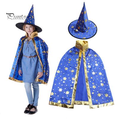 Capa de Halloween ajustable con estampado de pentagrama, sombrero de mago, bolso de mano, disfraz cómodo y transpirable