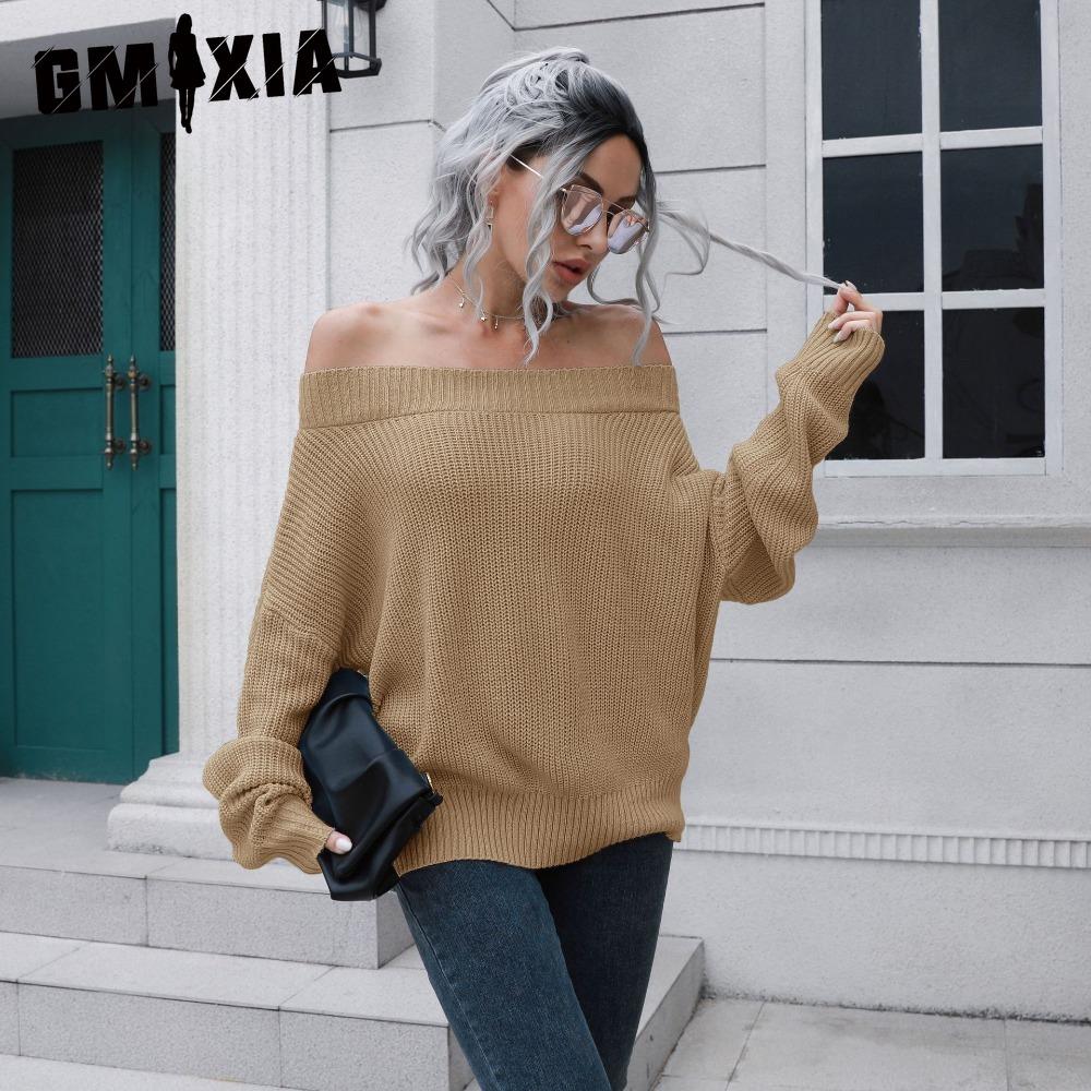 GMXIA Женские модные повседневные однотонные свободные свитера с длинными рукавами — фото 5