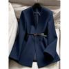 Womens Stand Collar Waist-Cinched Mid-Length Coat With Lining Elegant Office Wear 2026