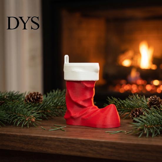 Miniature Stocking Display 3D Printed Christmas Ornament, Red and White Seasonal Shelf Ornament Desktop Decoration for Holiday Home Mantelpiece
