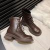 New thick-soled Martin boots with heightened elasticity and thin boots for women's thick-heeled lace-up short boots and velvet women's boots