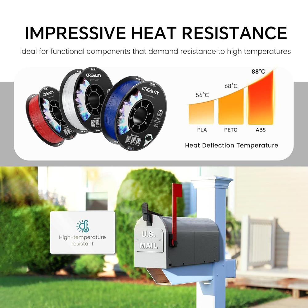 Creality ABS Filament 1.75mm Durable Good Heat Resistant Less Odor 0.03mm Dimensional Accuracy Fit Most FDM 3D Printers Filament