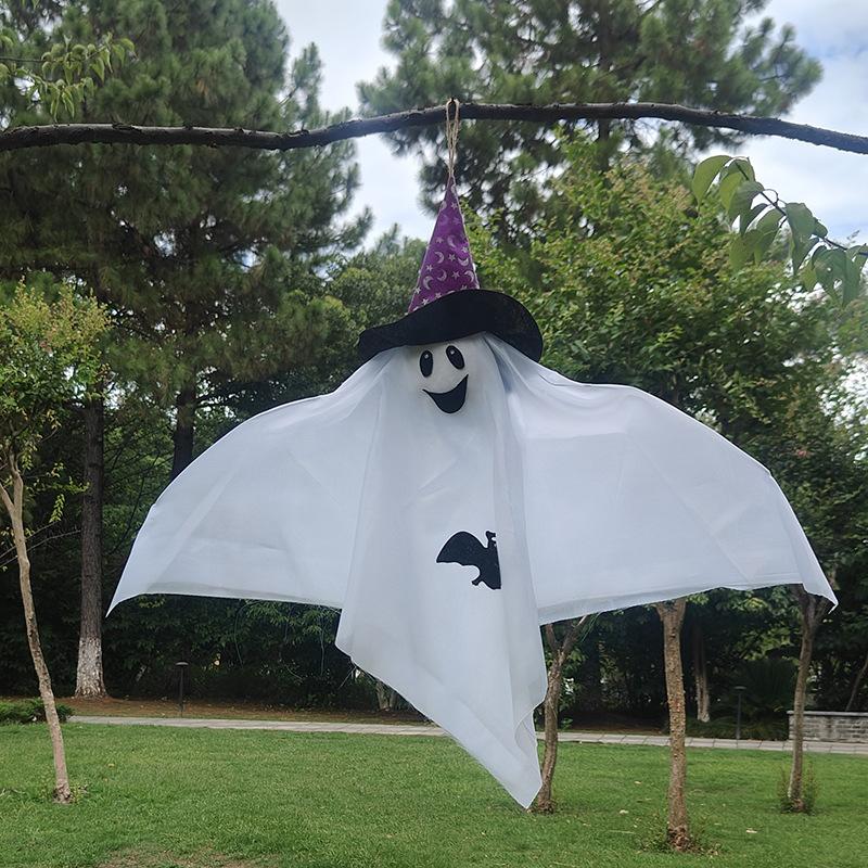 

2pcs/set Halloween Ghost Ornaments Cute Floating Decorations Polyester Nonwoven Foam Jute Rope Hanging Decor Party Favor 90x70cm