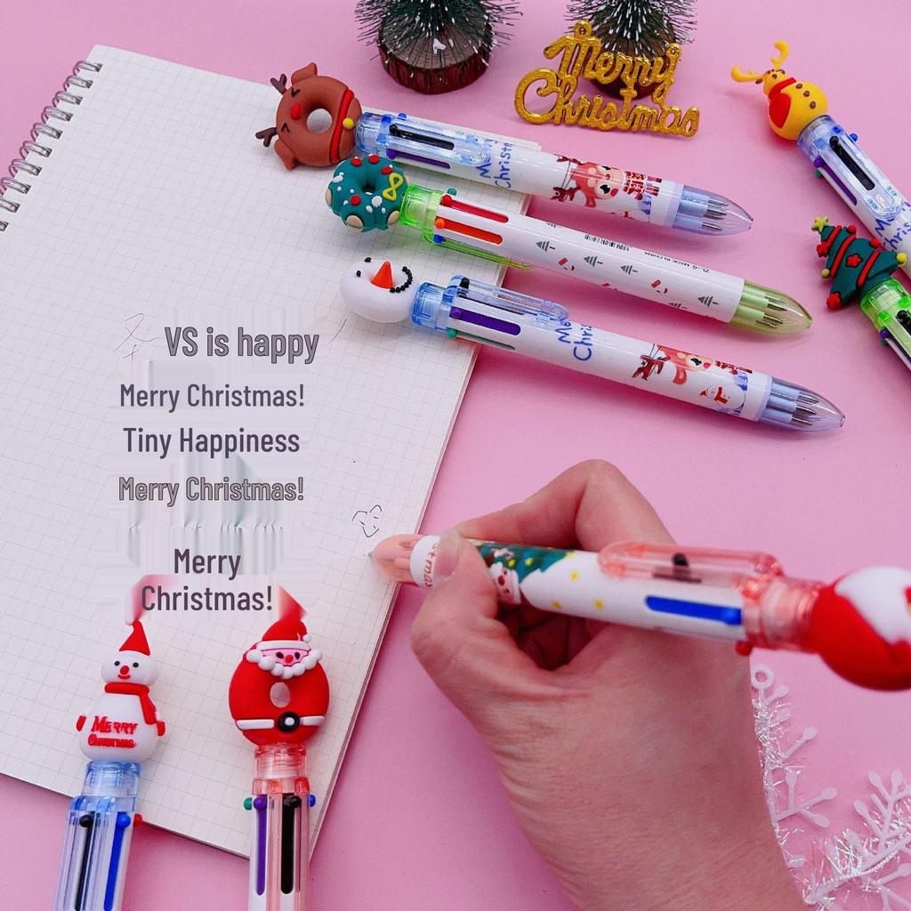 Christmas 6-Color Santa Claus Ballpoint Pen: Multi-Color Push-Button Journaling Pen for Students