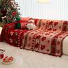 Red Christmas Thick Velvet Sofa Towel Soft Chenille Printed Sofa Cover For Living Room 1/2 Seater Anti-Scratch Couch Protector