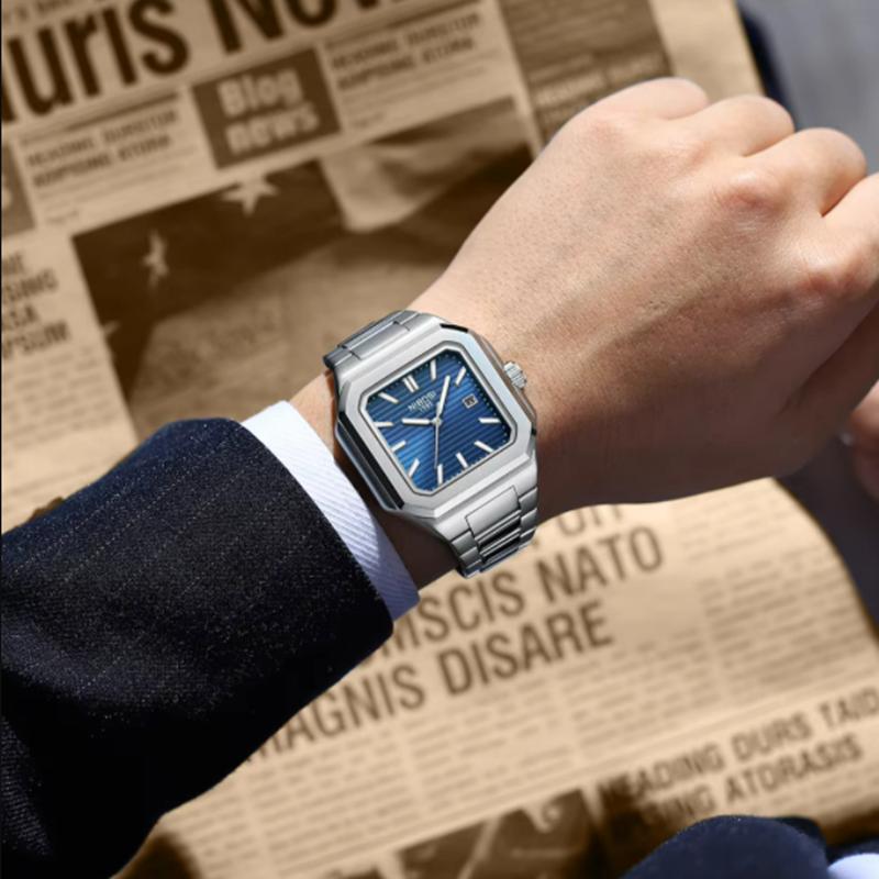 NIBOSI Luminous Square Man Watch Waterproof Business Men Watch Stainless Steel Quartz Luxury Men's Watches
