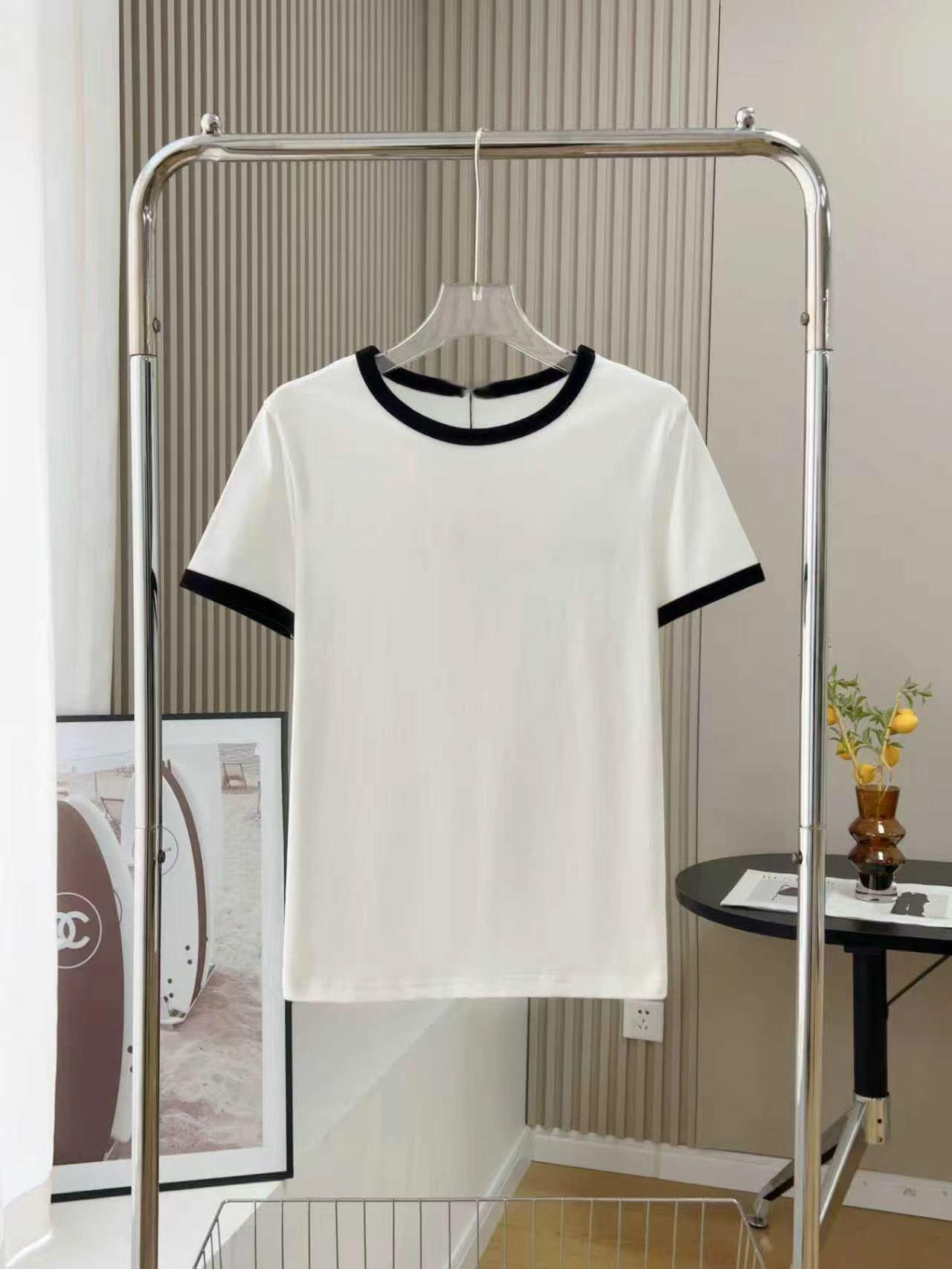 

LOE Small Embroidery Retro Color Block Slimming Round Neck Short Sleeve T-Shirt for Women - Summer Edition Large белый