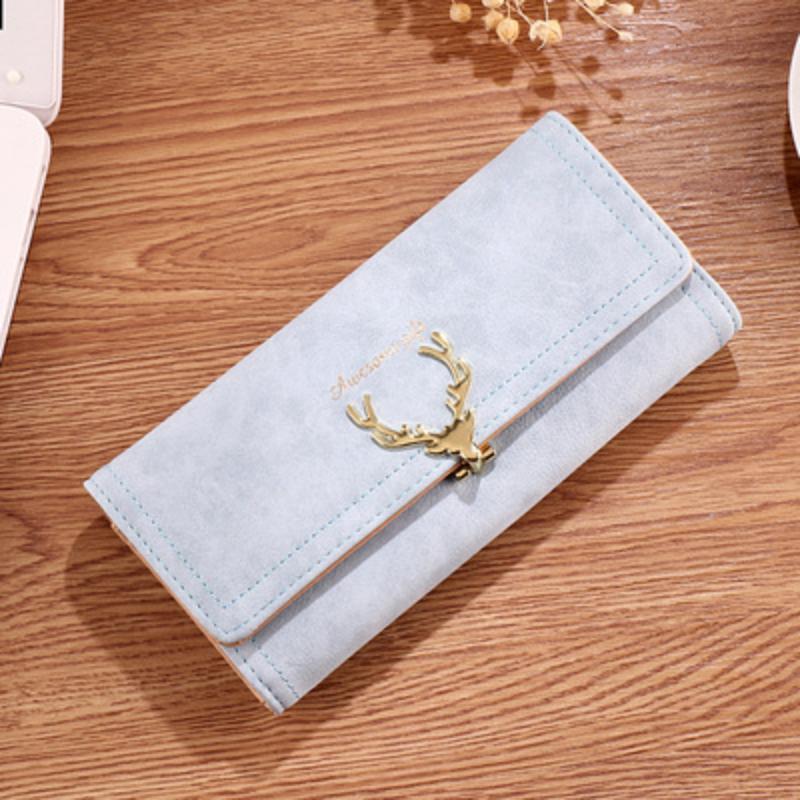 2024 New Fashion Deer Head Women's Long Wallet Trendy Cool PU Matte 3 Fold Billfold Multi Card Female Clutch Money Bag Change Pocket Girl Holiay Gifts