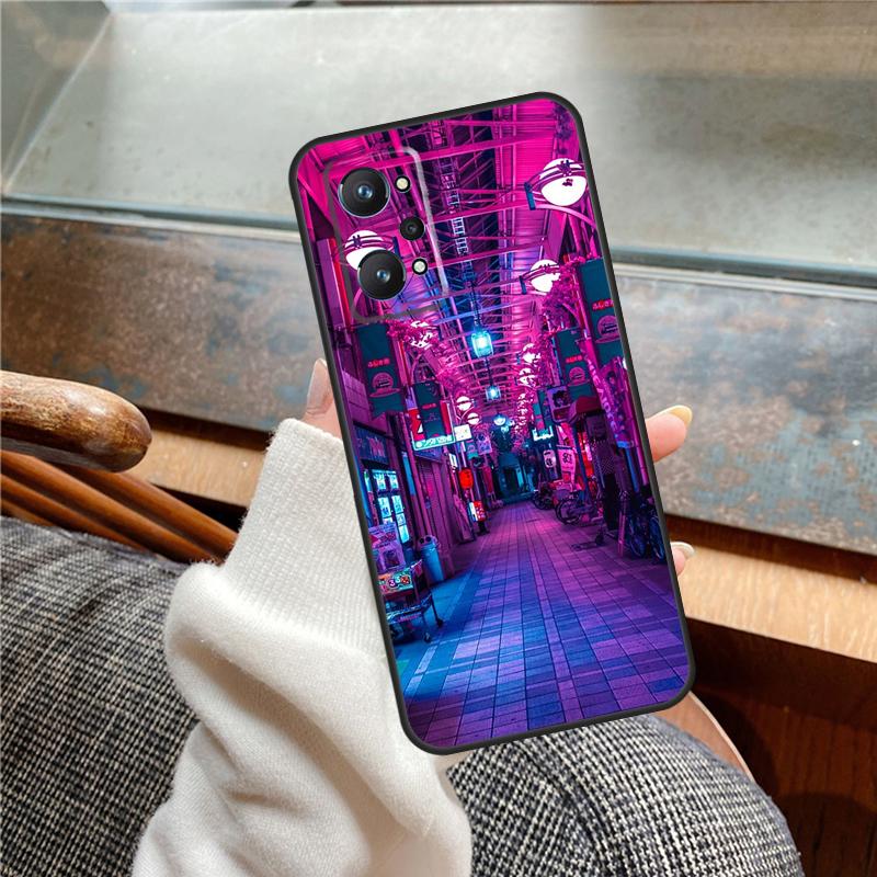 Japanese Night City Aesthetic Case For Realme 11 12 13 14 Pro Plus C53 C55 C51 C25 C63 C61 C65 C67 C71 C75 GT6 GT7 15 Pro