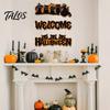 Halloween Wooden Sign Door Sign, Black Cats Broom Front Hanger, Rustic Multi-layer Polished Wood Hanging Welcome for Home Window Wall Party