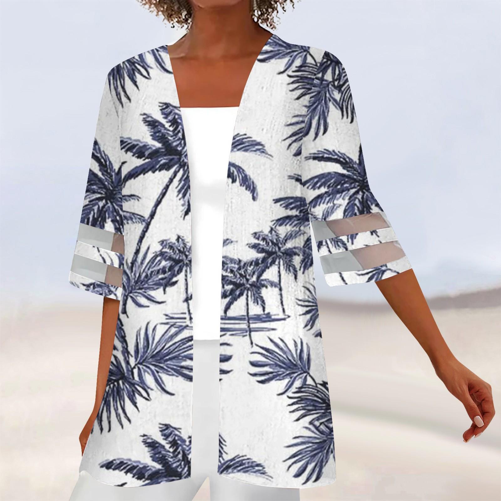 

Женская свободная повседневная кружевная рубашка с рукавом четверть с принтом, кардиган, топ L