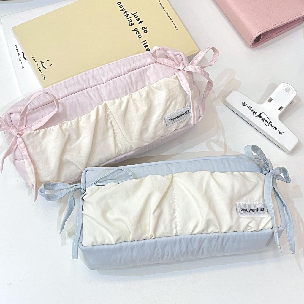 Blue Cloud Toast Bow Pen Bag High Beauty Large Capacity Stationery Box Pencil Storage Bag