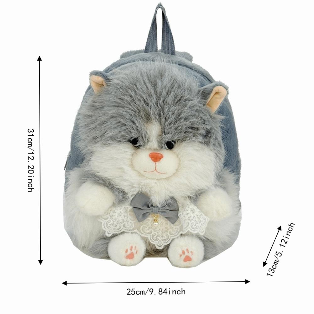 Large Capacity Cat Backpack Soft Fluffy Shoulder Bag Cartoon Plush Rucksack  For Women