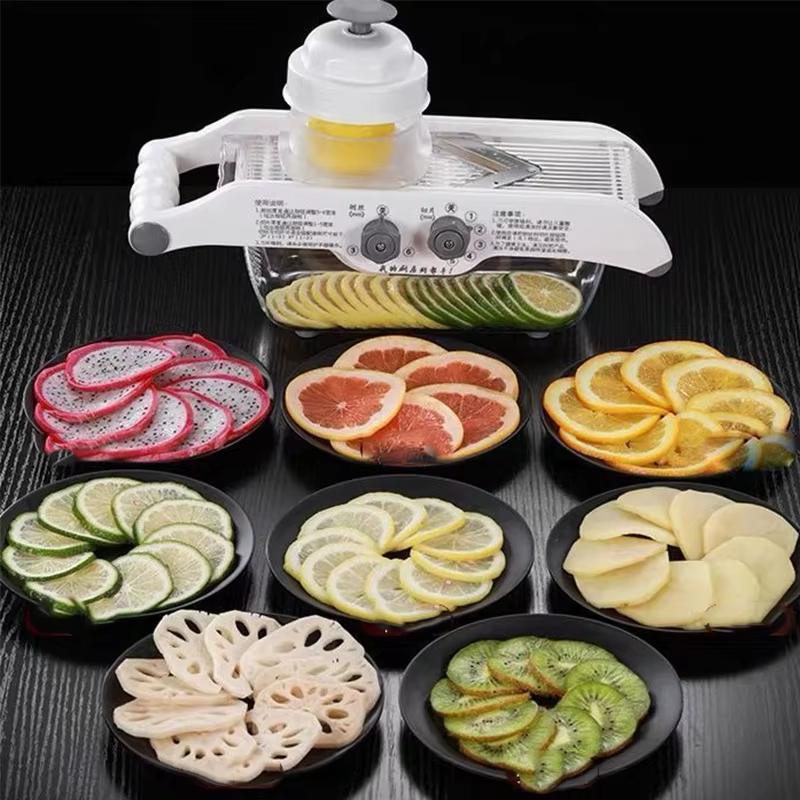 Lemon Slicer Adjustable Vegetable Food Cutter Slicing Machine Julienned with Basket Multifunctional Manual Potato Fruit Kitchen