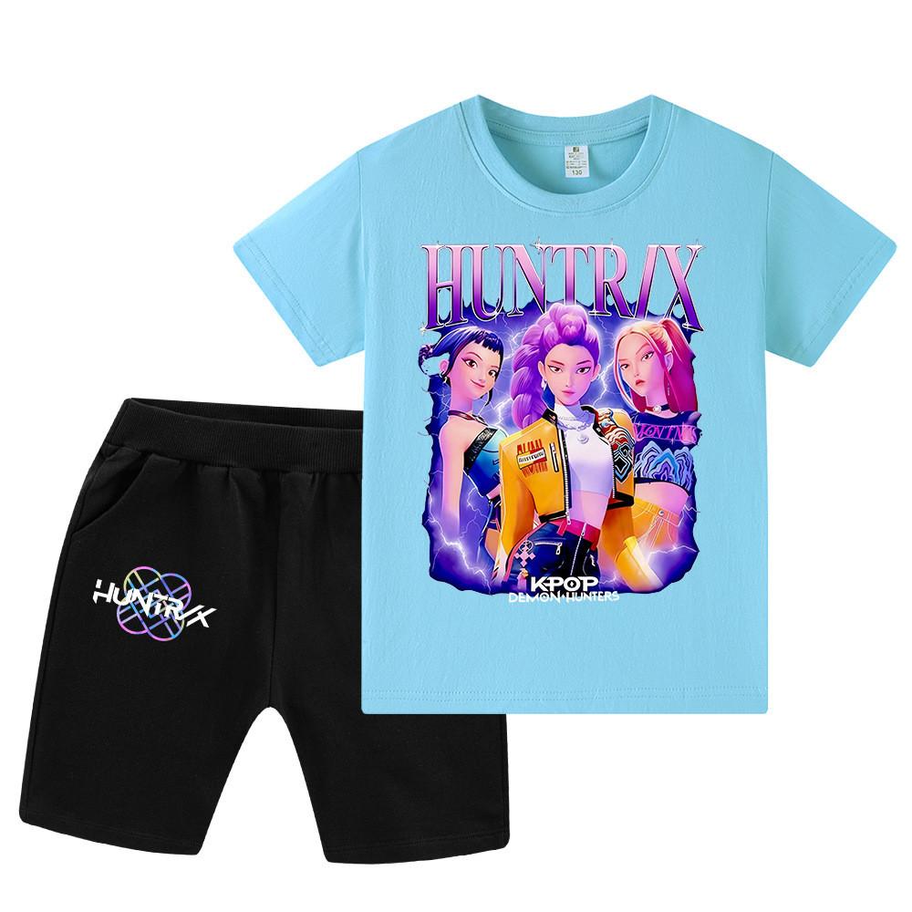 WA1228 Kids Boys Girls Kpop Rumi Zoey Mira Print Short Sleeves T-shirt Shorts Pants Sets