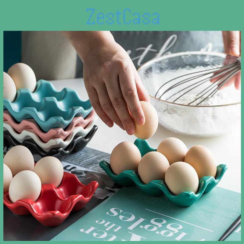 6 Nordic Grids Holder Egg Ceramic Antislip Egg Box Refrigerator Preserved Storage Tray