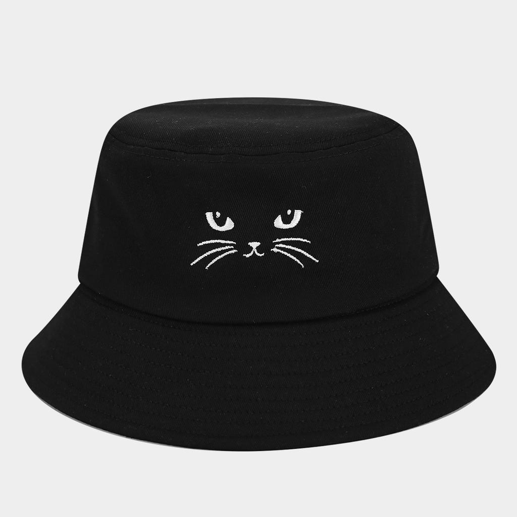 Summer Cat Embroidery Fisherman Hat With Sun Protection For Women And Men