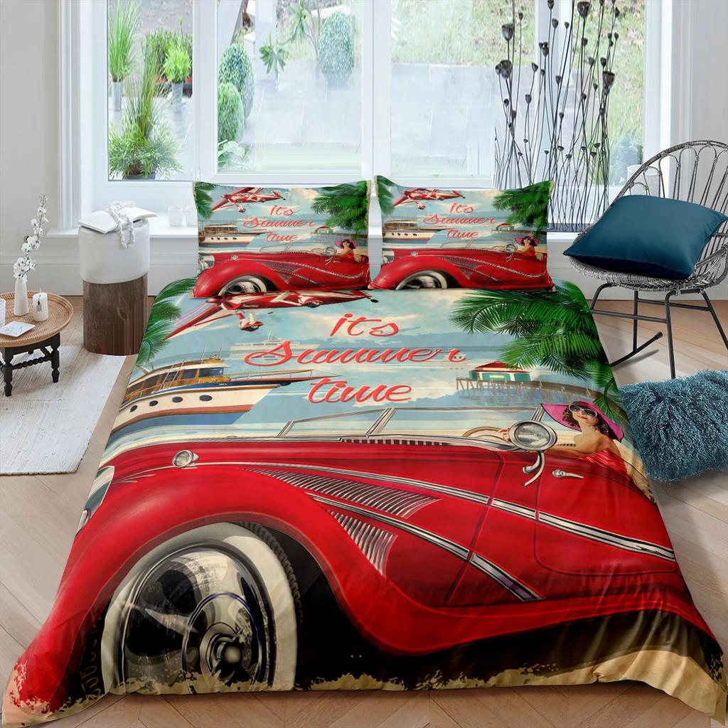 Home Living Luxury Route 66 Print 2/3Pcs Soft Duvet Cover PillowCase Queen and King Size Kids Bedding Set EU/US/AU Size