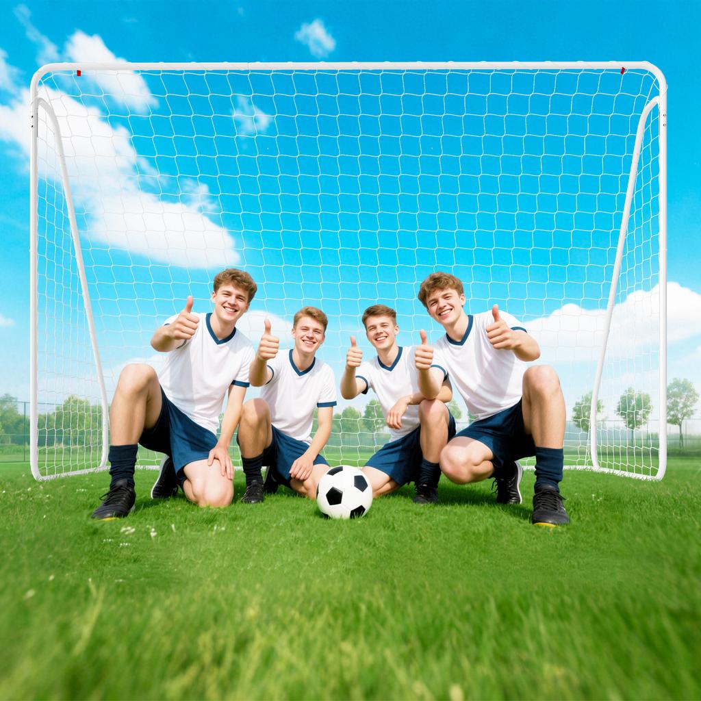 Football Goal Soccer Cage, 301 X 120 X 200 Cm, Epoxy-Coated Metal Frame, PE Netting, White