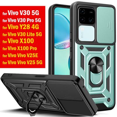 Pouzdro Slide Lens pro Vivo V30 Pro 5G Pouzdro pro Vivo V30 Lite X100 Pro V25 5G Y28 V25e Globální pouzdro Magnetický prsten Stojan Pancéřový kryt