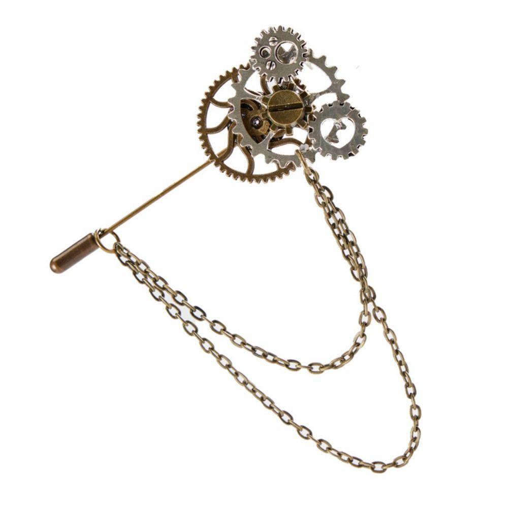 Trendy Metal Chain Steampunk Gear Lapel Pin Gothic Retro Style Vintage Brooches Antique Jewelry Collar Pin Halloween Costume