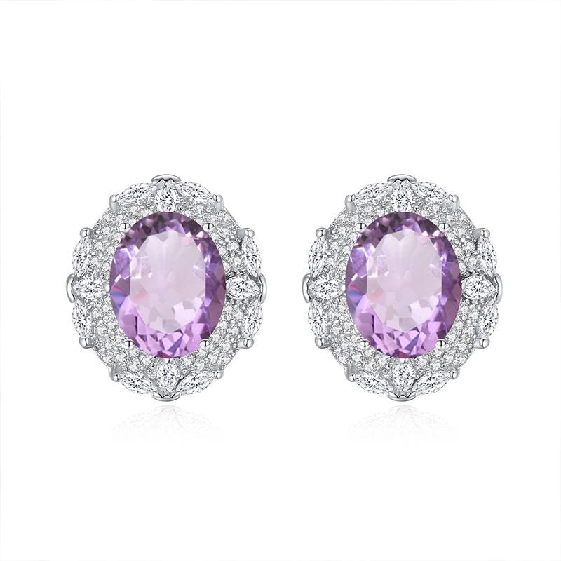 

S925 Sterling Silver Vintage Stud Earrings Natural Olivine/Amethyst Crystal Inlaid Jewelry for Women 925 silver