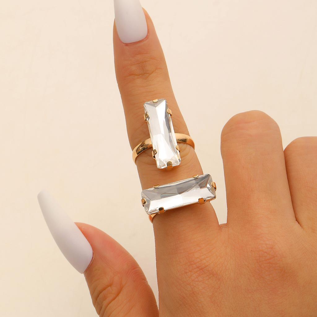 2pcs set Elegant Colorful Square Glass Zircon Stone Rings for Women Jewelry Anniversary Anti-allergy Crystal  Rings Gift