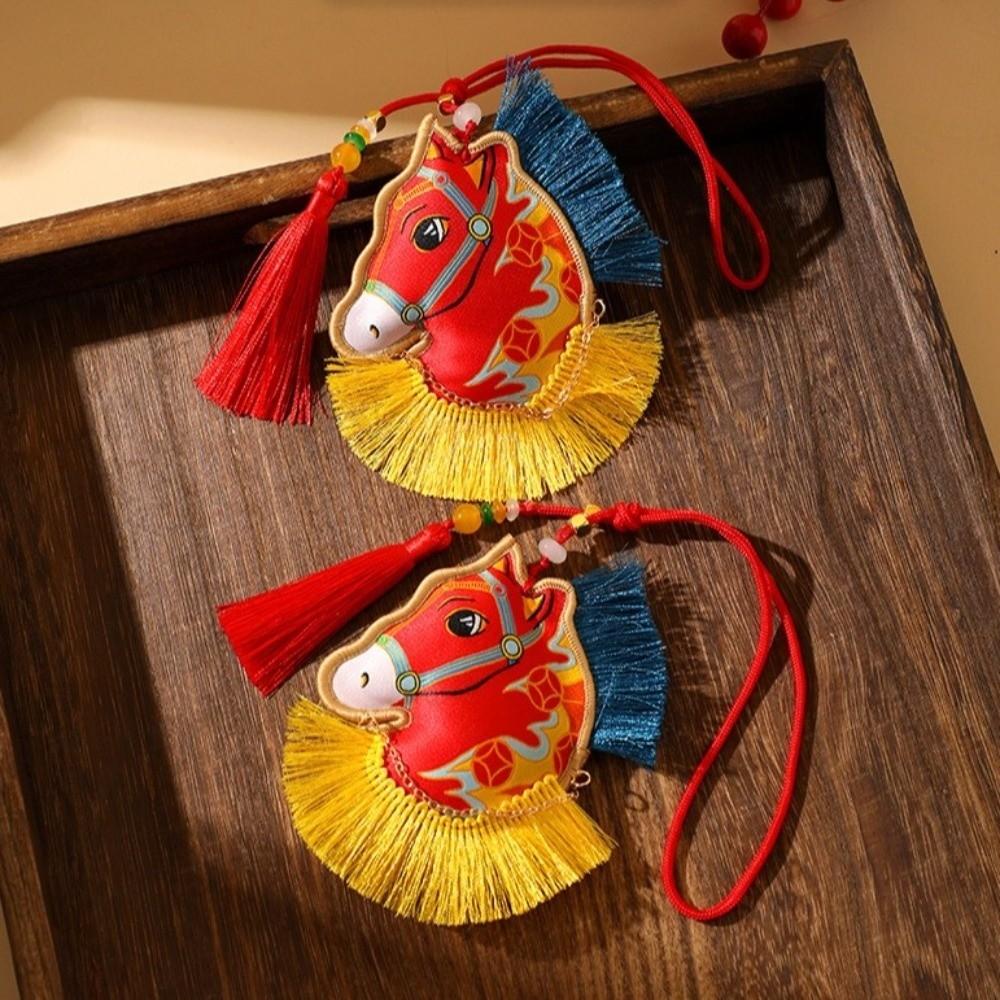 Tassel Pony Embroidered Pendant Spring Festival Car Hanging Ornaments  National Wind Style