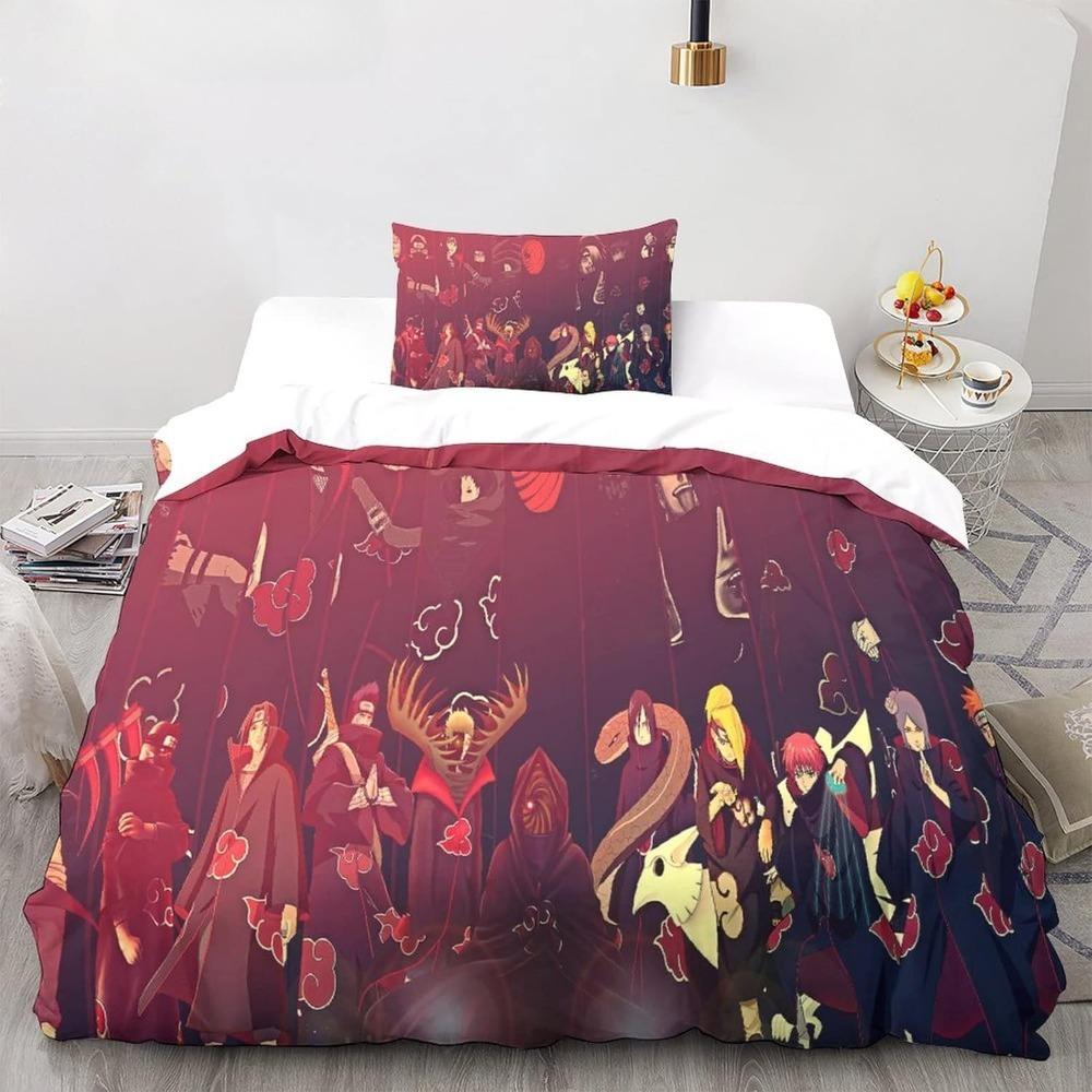 Anime Naruto Microfibre Bedding Sets, Children's Birthday Gift with Zip Room Decor for Teenagers Adulte 3-Piece Duvet Cover