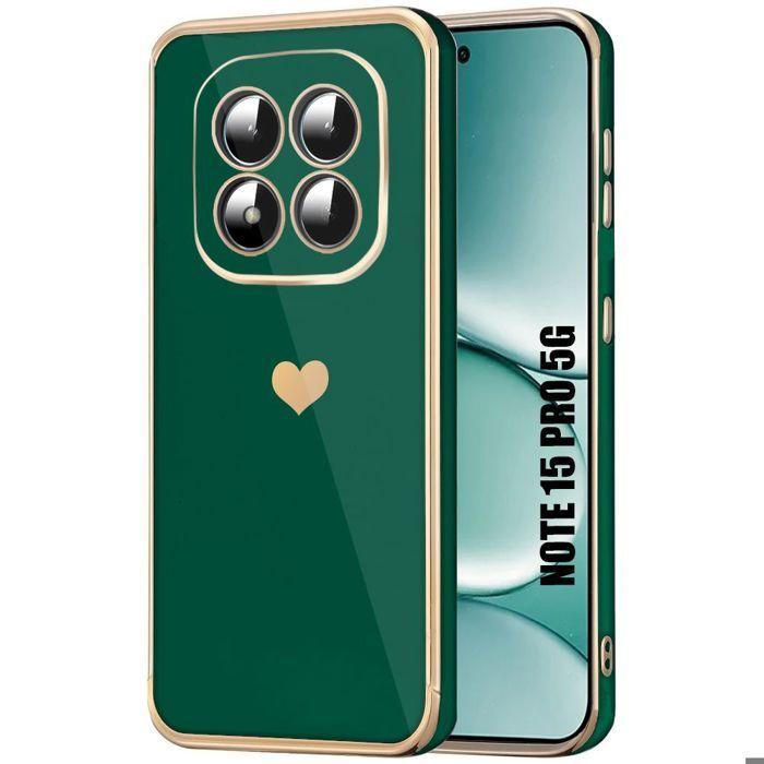 Coque pour Xiaomi Redmi Note 15 Pro 5G, Silicone Motif Cœur Antichoc Slim - Vert Nuit