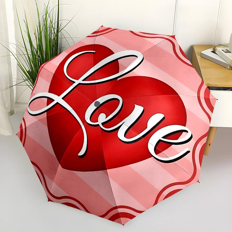 1pc Love Heart Print Automatic Open/Close Umbrella, 8-Rib Sturdy Frame, Umbrella for Travel, Everyday, Formal Events Yy251126058