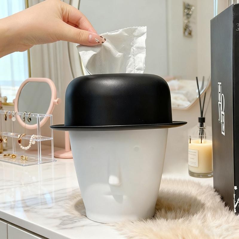 Top Hat Shaped Tissue Dispenser Decorative ABS Organizer for Living Room Bedroom Tabletop Home Essential