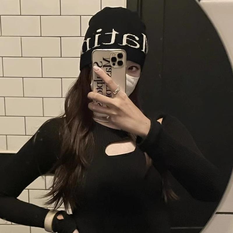 Niche Personalized Letter Wool Hat Autumn and Winter Cold Hat Warm Ear Protector Melon Fur Hat Street Knitted Hat Tide