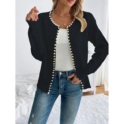 Casual Cardigan Sweater Women Pearls Decoration Elegant Long Sleeve Knit Coat Jacket Autumn Winter Lady Street Outwear