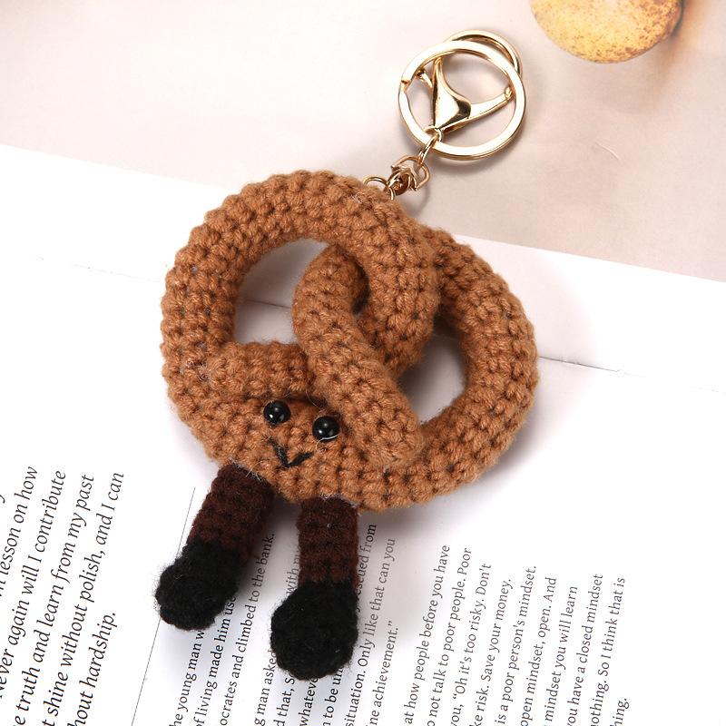 Funny Bread Doll Series Crochet Keychain Handmaking Crochet Hamburger Keyrings Creative Knitted Doll Gifts Knitting Keyrings