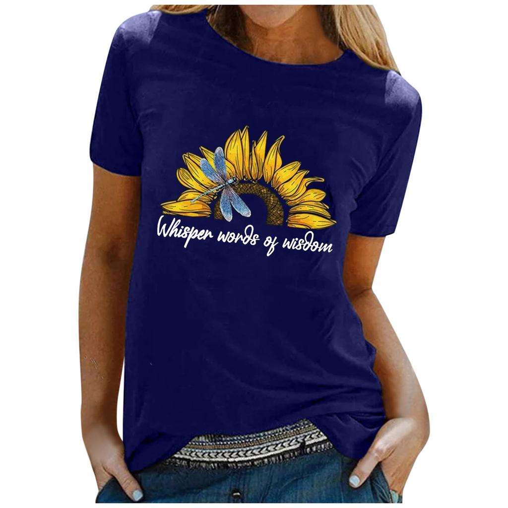 Women Casual Letter Printing Short Sleeves  Loose T-Shirt Blouse Tops