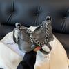 Denim Shoulder Messenger Bag, Fashionable Chain Bag Contrasting Color New Crescent Bag