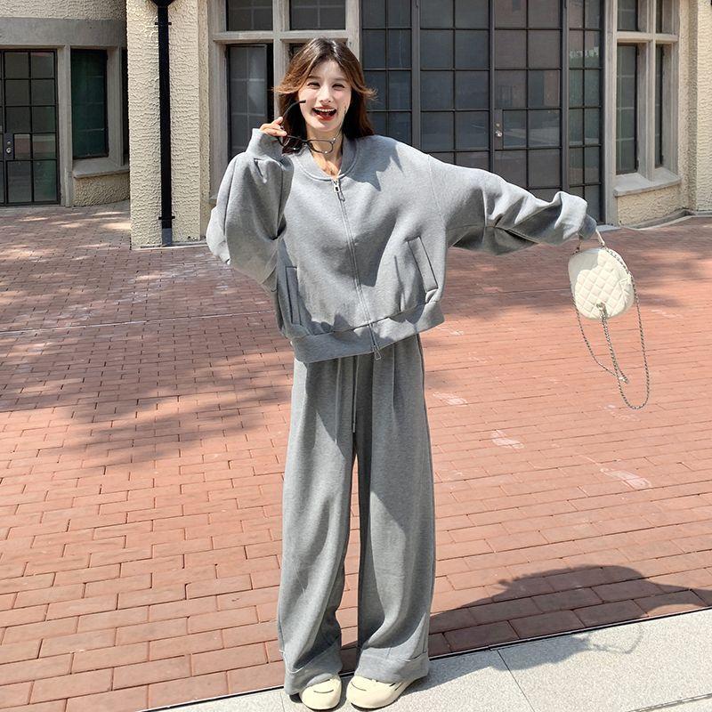 Extra Plus Size Men's Casual Sports Sweater Suit Women's Spring and Autumn High-waisted Wide-leg Pants Two-piece Suit