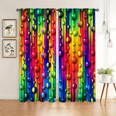 2 stücke Regenbogen Bunte Vorhänge Stange Tasche Abstrakte Farbige Kontur Block Ziegel Geometrische 3D Druck Muster Vorhang Für Schlafzimmer