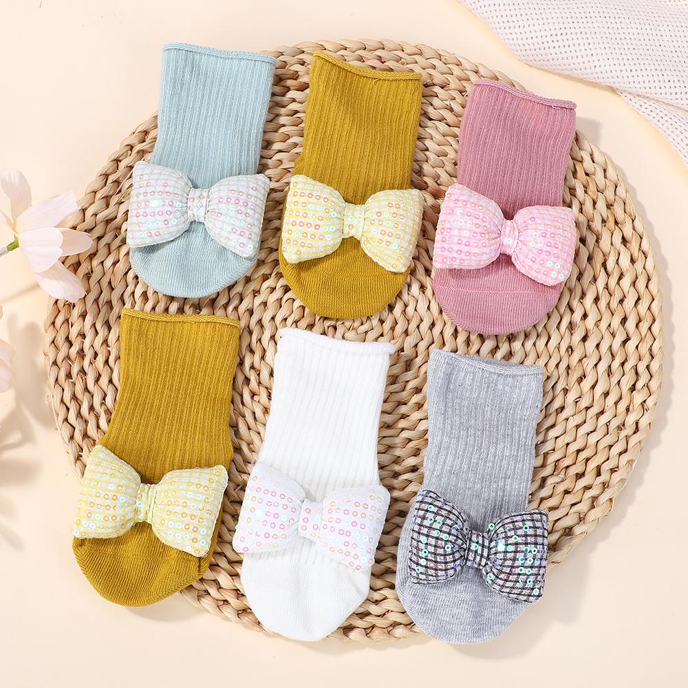 Random 6 pair of socks/set baby girl cute bowknot socks anti slip, breathable, wear-resistant 1-2Y babe socks